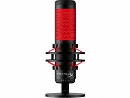HyperX QuadCast, Black, Microphone for the streaming, Anti-Vibration shock mount, Tap-to-Mute sensor with LED indicator, Four selectable polar patterns, Internal pop filter, Built-in headphone jack, Cable length: 3m, Black/Red,  USB