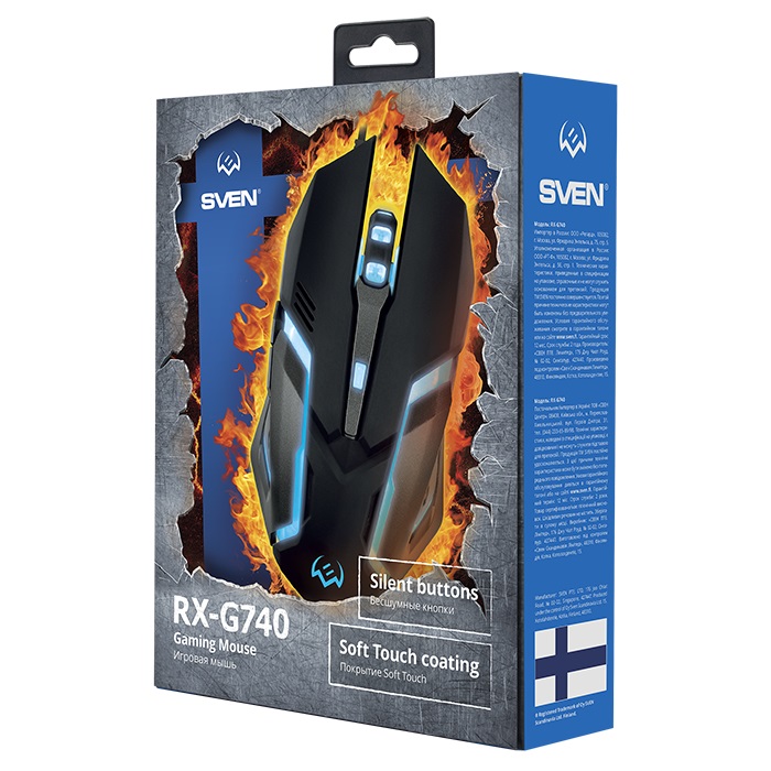 SVEN RX-G740 Gaming, Optical Mouse, 800/1200/1800/2400 dpi, 5+1 buttons (scroll wheel),  DPI switching modes, Two navigation buttons (Forward and Back), USB photo 5