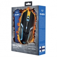 SVEN RX-G740 Gaming, Optical Mouse, 800/1200/1800/2400 dpi, 5+1 buttons (scroll wheel),  DPI switching modes, Two navigation buttons (Forward and Back), USB thumbnav 5
