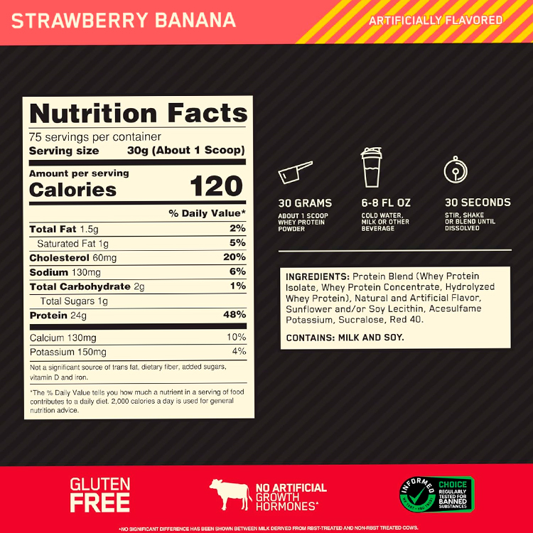 Сывороточный протеин Optimum Nutrition Gold Standard 100% WHEY Strawberry Banana 5lb/2.26 кг photo 2