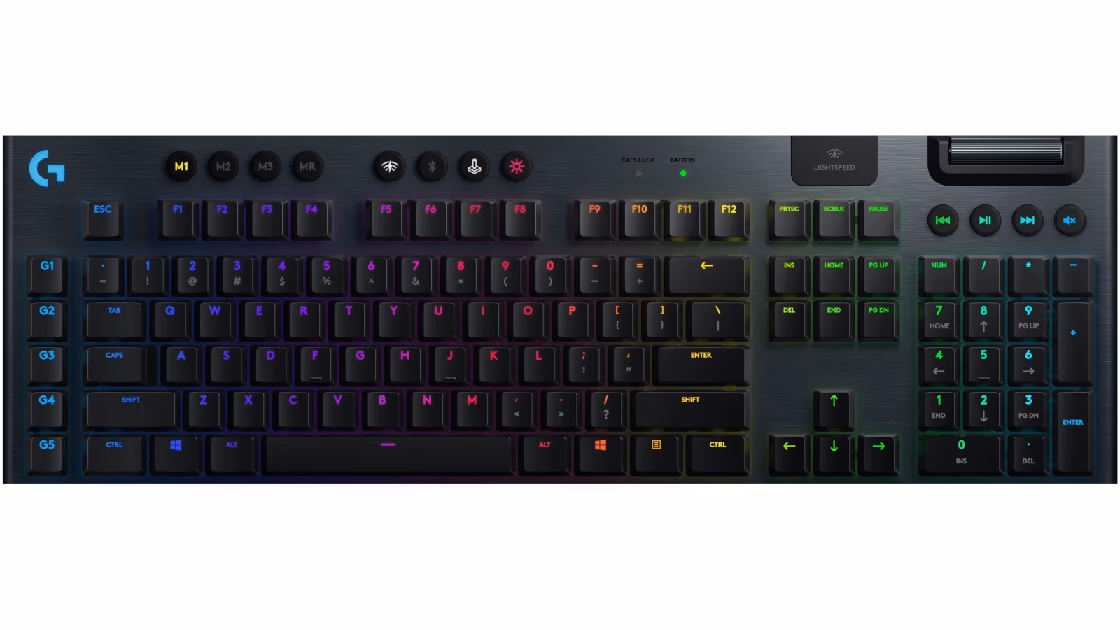 Logitech Gaming Mechanical Keyboard G915 LIGHTSYNC RGB, Low Profile, 5 Dedicated G-Keys, 22 Lighting Profiles, LIGHTSPEED Wireless, Bluetooth, USB, Black- RUS