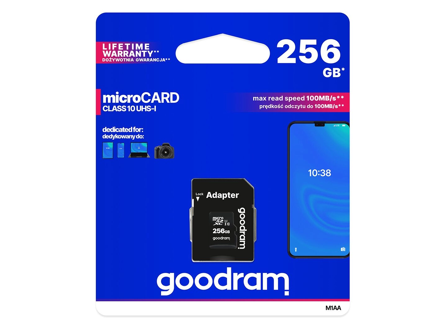 Карта памяти microSD Goodram M1AA / 90MBps/ 256GB+ SD adapter