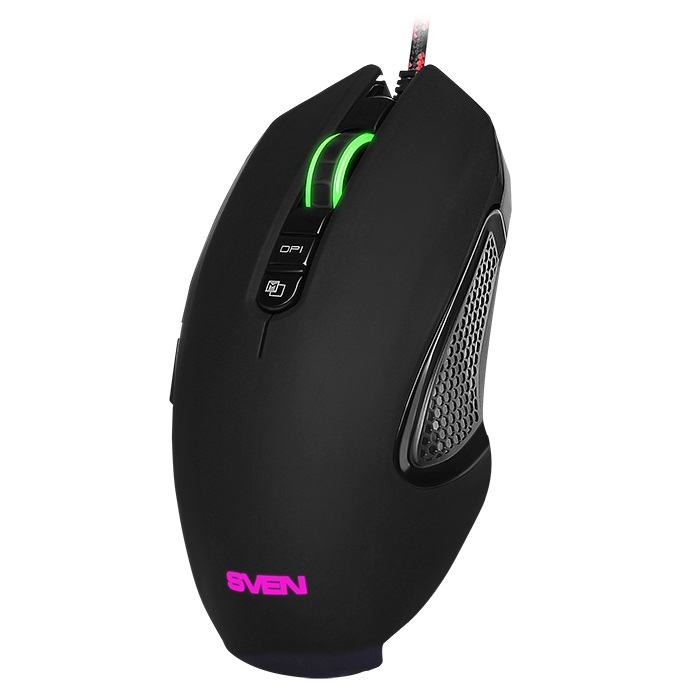SVEN RX-G955 Gaming, Optical Mouse, 600-4000 dpi, 7+1 buttons (scroll wheel),  DPI switching modes, Two navigation buttons (Forward and Back), RGB backlight, Soft Touch coating, USB, Black photo 2