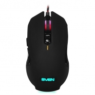 SVEN RX-G955 Gaming, Optical Mouse, 600-4000 dpi, 7+1 buttons (scroll wheel),  DPI switching modes, Two navigation buttons (Forward and Back), RGB backlight, Soft Touch coating, USB, Black thumbnav 1