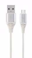 Cable USB2.0/Type-C Premium cotton braided - 1m - Cablexpert CC-USB2B-AMCM-1M-BW2, Silver/White, USB 2.0 A-plug to type-C plug, blister