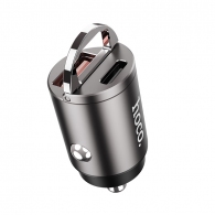 USB автомобильное зарядное устройство HOCO DZ1 PLUS / 2 x USB charger, Total output: 5V/4.8A / up to PD3.0 / QC3.0 / Super mini car charger / Silver thumbnav 2