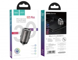 USB автомобильное зарядное устройство HOCO DZ1 PLUS / 2 x USB charger, Total output: 5V/4.8A / up to PD3.0 / QC3.0 / Super mini car charger / Silver thumbnav 5