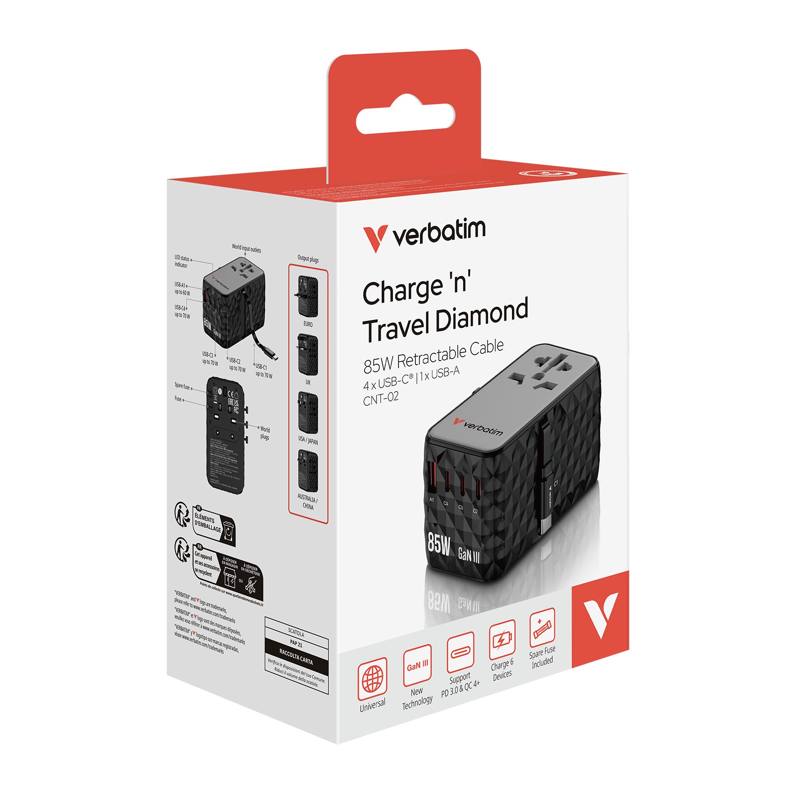 Adaptor universal de calatorie Verbatim GaN III  / 85W photo 5