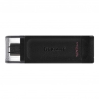 128GB USB-С3.2  Kingston DataTraveler 70, Black, USB-C, Cap design, Stylish and slim plastic casing fits, Keyring Loop (Read 80 MByte/s, Write 20 MByte/s)