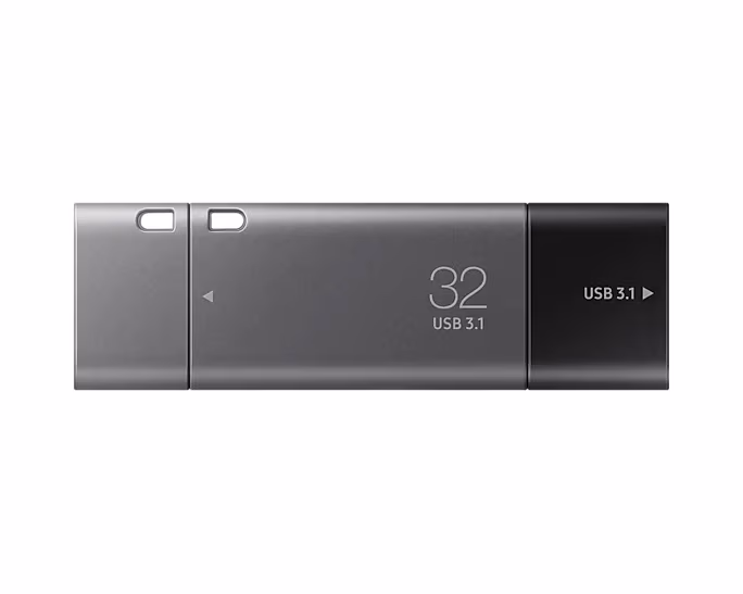 32GB USB3.1 Samsung DUO Plus, USB A + USB-C, Metal casing is shock / water / X-Ray resistant (Up to Read 200 MByte/s) 