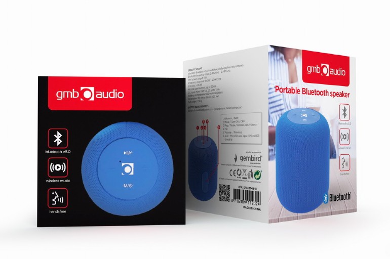Gembird SPK-BT-15-B, Bluetooth Portable Speaker, 5W RMS, Bluetooth v.5.1, Built-in microphone, microSD, built-in lithium battery - 1200 mAh, FM-radio: power and audio cables are anntena, Blue photo 2