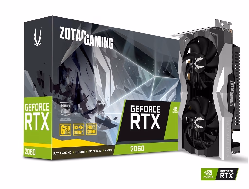 ZOTAC GeForce RTX 2060 Twin Fan 12G / 12GB GDDR6, 192bit, 1650/14000Mhz, Dual Fan / IceStorm 2.0, 1xHDMI, 3xDP, 2 Slot, Dual 90mm Fan Drive, 3x6mm Cooper Heatpipes, Wraparound Metal Backplate, Medium Pack