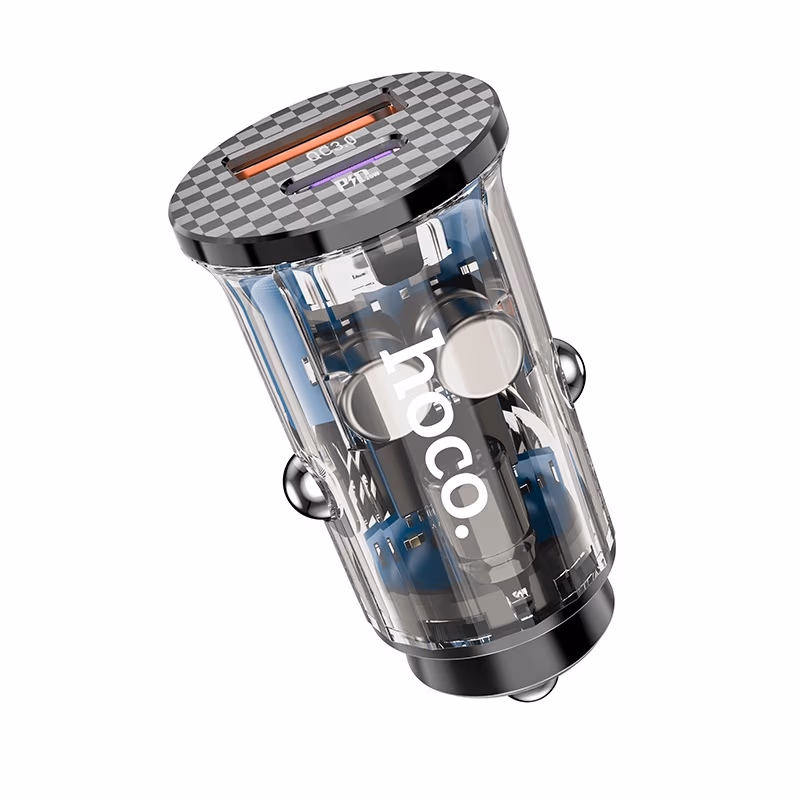 USB Car Charger - HOCO "DZ3 MAX", 1 x USB + 1 x USB-C charger, USB-A: 22.5W / USB-C: 20W, Total output: 42W, up to PD3.0 / QC3.0, Transparent 