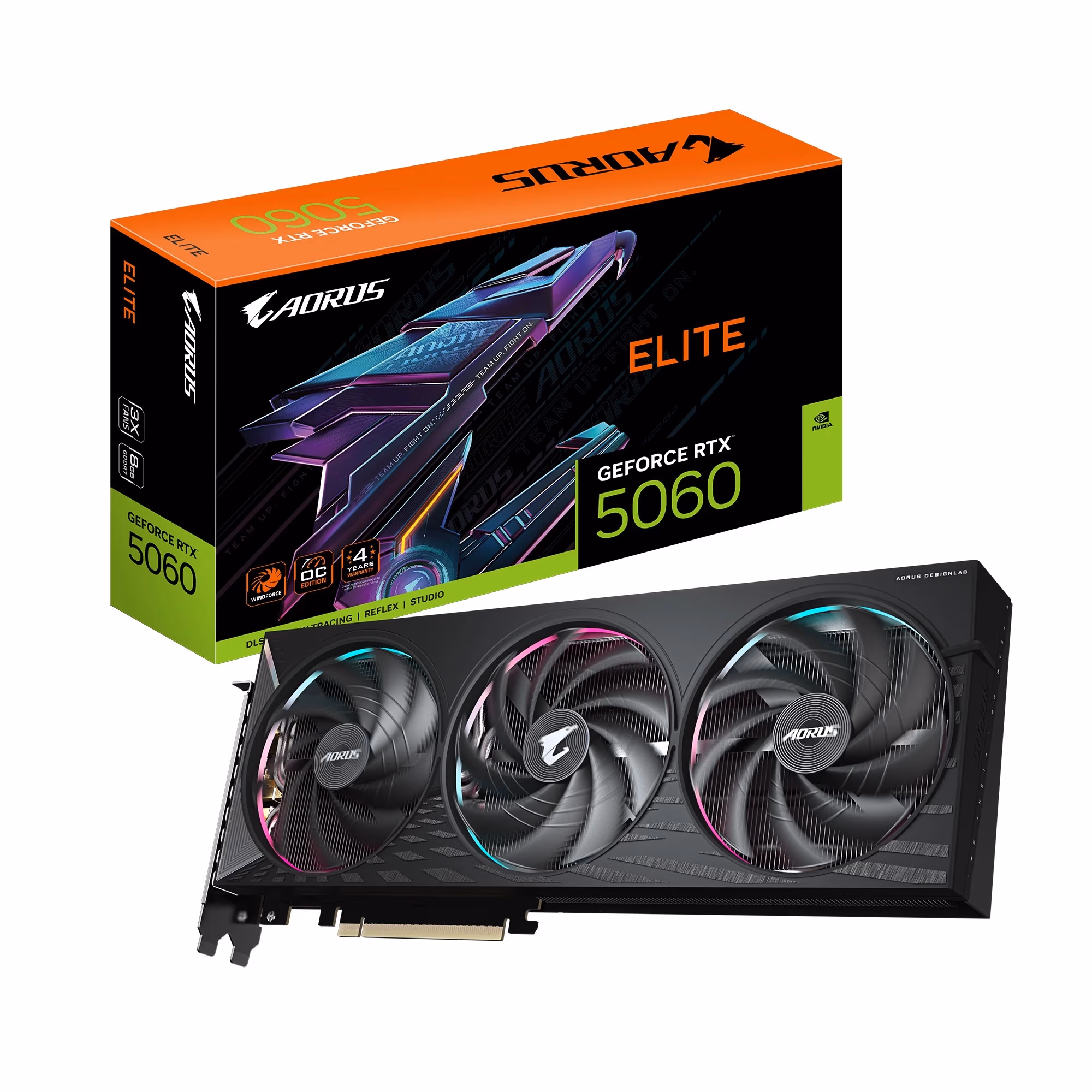 Видеокарта GIGABYTE AORUS GeForce RTX 5060 ELITE / 8GB / GDDR7 / 128bit