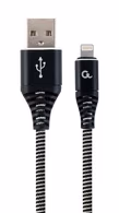 Cable USB2.0/8-pin (Lightning) Premium cotton braided - 2m - Cablexpert CC-USB2B-AMLM-2M-BW, Black/White, USB 2.0 A-plug to 8-pin, blister