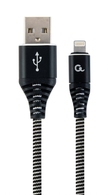 Cable USB2.0/8-pin (Lightning) Premium cotton braided - 2m - Cablexpert CC-USB2B-AMLM-2M-BW, Black/White, USB 2.0 A-plug to 8-pin, blister thumbnav 1