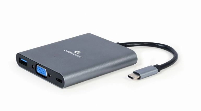 Адаптер 6-in-1 Gembird A-CM-COMBO6-01 / USB3 port, 4K HDMI and Full HD VGA video, stereo audio, card reader and USB Type-C PD charge support