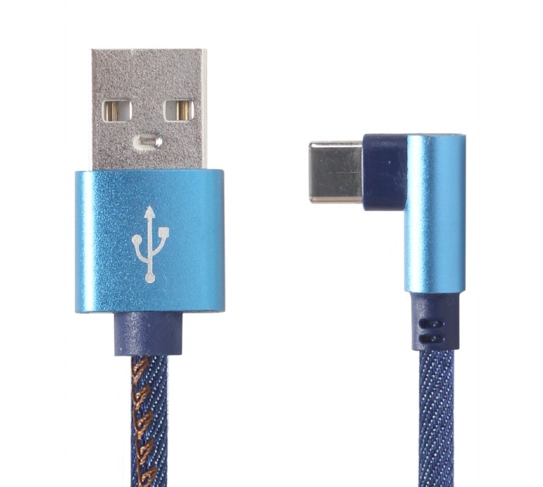 Cable Type-C 1m - CC-USB2J-AMCML-1M-BL, Premium jeans (denim) Type-C USB cable with metal connectors, 1 m, blue, angled photo 1