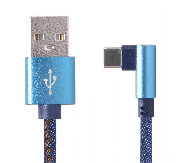 Cable Type-C 1m - CC-USB2J-AMCML-1M-BL, Premium jeans (denim) Type-C USB cable with metal connectors, 1 m, blue, angled