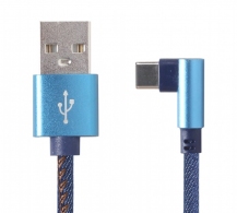 Cable Type-C 1m - CC-USB2J-AMCML-1M-BL, Premium jeans (denim) Type-C USB cable with metal connectors, 1 m, blue, angled thumbnav 1