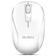 SVEN RX-255W Wireless, Optical Mouse, 2.4GHz, Nano Receiver, 800/1200/1600 dpi, DPI resolution switch, symmetric shape, USB, White