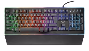 Trust Gaming GXT 860 THURA Semi-mechanical LED keyboard with 9 rainbow wave color modes and gaming mode function, Backlight (RGB), US, 1.7m, USB, Black