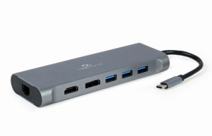 Adaptor 8-in-1 Cablexpert A-CM-COMBO8-01 / USB Type-C 8-in-1 multi-port adapter (Hub3.0 + HDMI + DisplayPort + VGA + PD + card reader + Gigabit LAN port + stereo audio)