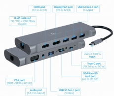Адаптер 8-in-1 Cablexpert A-CM-COMBO8-01 / USB Type-C 8-in-1 multi-port adapter (Hub3.0 + HDMI + DisplayPort + VGA + PD + card reader + Gigabit LAN port + stereo audio) thumbnav 4