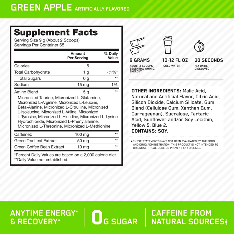 Aminoacizi Optimum Nutrition ESSENTIAL AMIN.O. ENERGY, Green Apple, 1.29lb photo 2