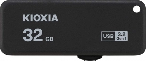 32GB USB3.2 Kioxia (Toshiba) TransMemory U365 Black, Plastic, Capless, Sliding retractable design (Read 150 MByte/s, Write 40 MByte/s)