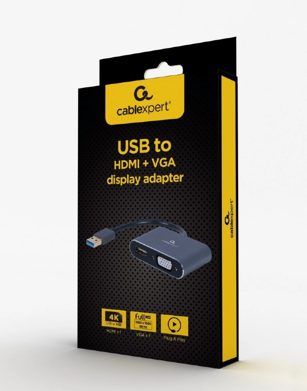 Адаптер Gembird A-USB3-HDMIVGA-01, USB to HDMI + VGA