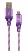 Cable USB2.0/8-pin (Lightning) Premium cotton braided - 2m - Cablexpert CC-USB2B-AMLM-2M-PW, Purple/White, USB 2.0 A-plug to 8-pin, blister