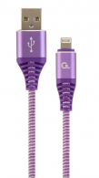 Cable USB2.0/8-pin (Lightning) Premium cotton braided - 2m - Cablexpert CC-USB2B-AMLM-2M-PW, Purple/White, USB 2.0 A-plug to 8-pin, blister thumbnav 1