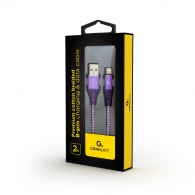 Cable USB2.0/8-pin (Lightning) Premium cotton braided - 2m - Cablexpert CC-USB2B-AMLM-2M-PW, Purple/White, USB 2.0 A-plug to 8-pin, blister thumbnav 2