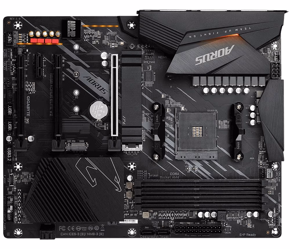 GIGABYTE B550 AORUS Elite V2, Socket AM4, AMD B550, 14Phases, Dual 4xDDR4-4733, APU AMD graphics, HDMI, DP, 3xPCIe 4.0 X16, 4xSATA3, RAID, 2xM.2PCIe 4.0, 1xPCIeX1, ALC1220 HDA, SPDIF, 2.5GbE LAN, 2xUSB3.2 Gen2, 6xUSB3.2, RGB Fusion 2.0, ATX 