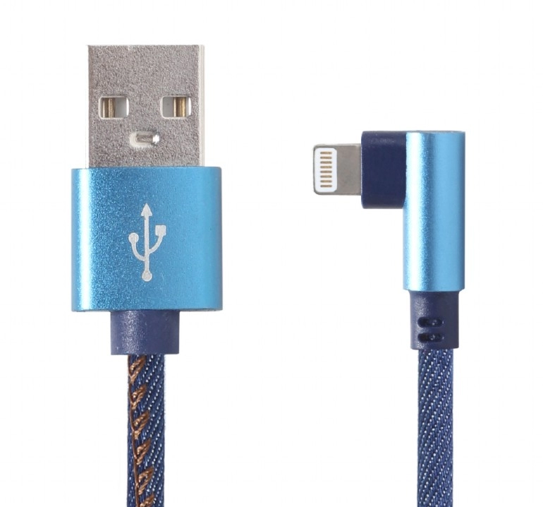 Cable 8-pin 1m - CC-USB2J-AMLML-1M-BL, Premium jeans (denim) 8-pin cable with metal connectors, 1 m, blue, angled