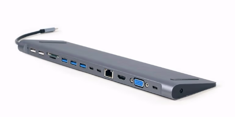 Многопортовый Адаптер Gembird A-CM-COMBO9-01/ USB-C/ 5xUSB-A/ 1xUSB-C/ HDMI/ VGA/ RJ45/ miniJack 3.5mm/ SD/ microSD