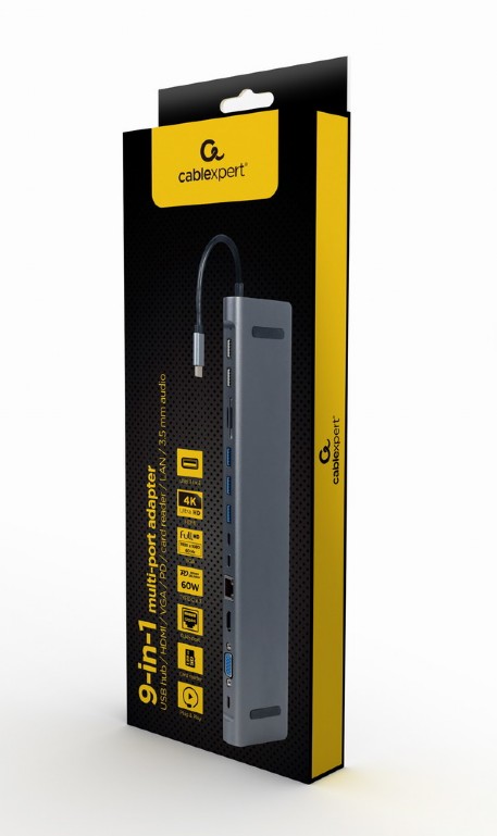 Многопортовый Адаптер Gembird A-CM-COMBO9-01/ USB-C/ 5xUSB-A/ 1xUSB-C/ HDMI/ VGA/ RJ45/ miniJack 3.5mm/ SD/ microSD photo 4
