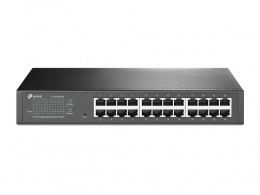 TP-LINK TL-SG1024DE, 24-Port Gigabit Easy Smart Switch, 24 10/100/100Mbps RJ45 ports, MTU/Port/Tag-based VLAN, QoS, IGMP Snooping, provides network monitoring, traffic prioritization and VLAN features, metal case