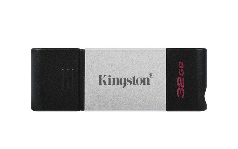 32GB USB-С3.2 Kingston DataTraveler 80, Black/Silver, USB-C, Cap design, Stylish and slim metal & plastic casing fits, Keyring Loop (Read 200 MByte/s) photo 1