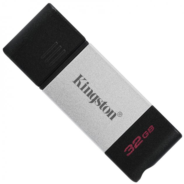 32GB USB-С3.2 Kingston DataTraveler 80, Black/Silver, USB-C, Cap design, Stylish and slim metal & plastic casing fits, Keyring Loop (Read 200 MByte/s) photo 2
