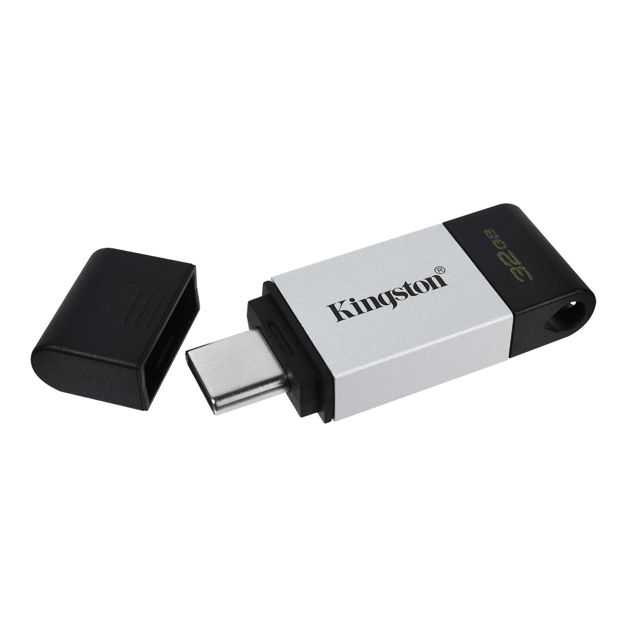 32GB USB-С3.2 Kingston DataTraveler 80, Black/Silver, USB-C, Cap design, Stylish and slim metal & plastic casing fits, Keyring Loop (Read 200 MByte/s) photo 3