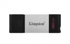 32GB USB-С3.2 Kingston DataTraveler 80, Black/Silver, USB-C, Cap design, Stylish and slim metal & plastic casing fits, Keyring Loop (Read 200 MByte/s) thumbnav 1