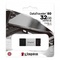 32GB USB-С3.2 Kingston DataTraveler 80, Black/Silver, USB-C, Cap design, Stylish and slim metal & plastic casing fits, Keyring Loop (Read 200 MByte/s) thumbnav 4