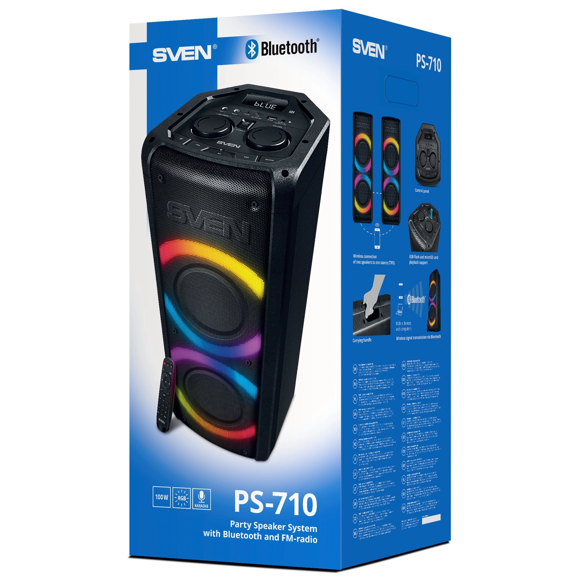 Boxa portabila SVEN PS-710 Black / 100W / Bluetooth / NFC / FM tuner / USB / microSD
