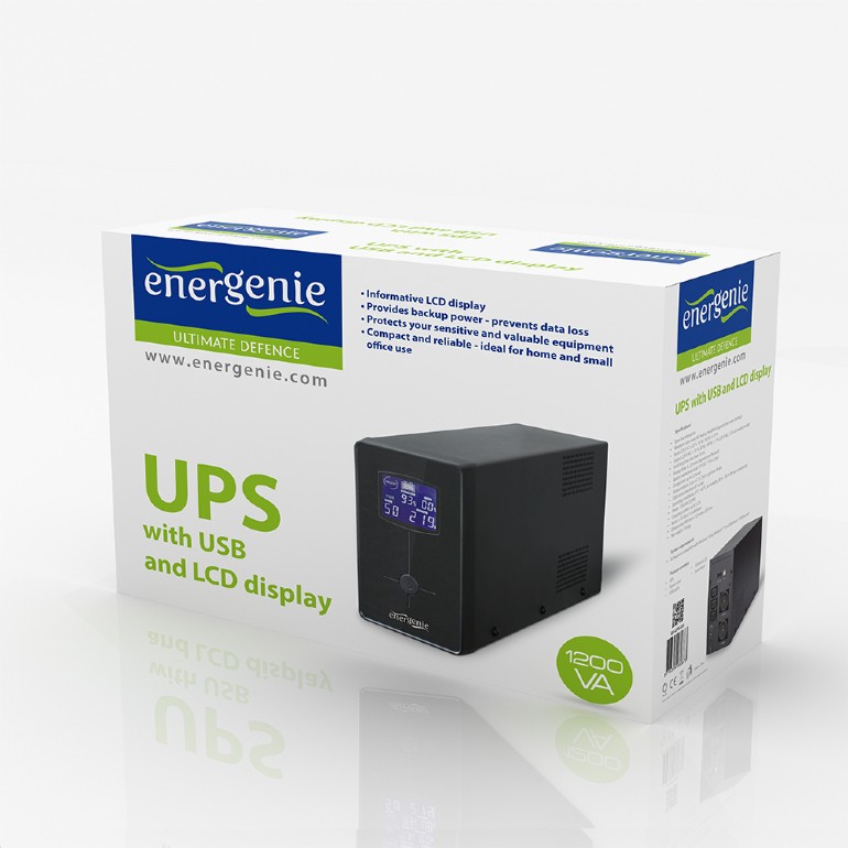 Gembird EnerGenie EG-UPS-033, LCD display, 1200VA / 720W, UPS with AVR, Output sockets: 3 pcs x C13, 2 pc Schuko outlets, USB port photo 3