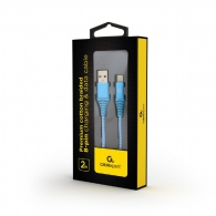 Cable USB2.0/8-pin (Lightning) Premium cotton braided - 2m - Cablexpert CC-USB2B-AMLM-2M-VW, Blue/White, USB 2.0 A-plug to 8-pin, blister thumbnav 2