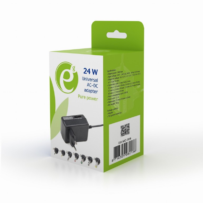 AC-DC adapter  Gembird EG-MC-009, 24 W, Universal AC powered DC adapter with manual voltage selection,  7 DC power connectors photo 5