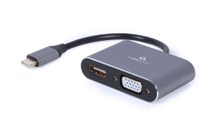 Adaptor Gembird A-USB3C-HDMIVGA-01 / USB Type-C to HDMI + VGA display adapter, space grey photo 1