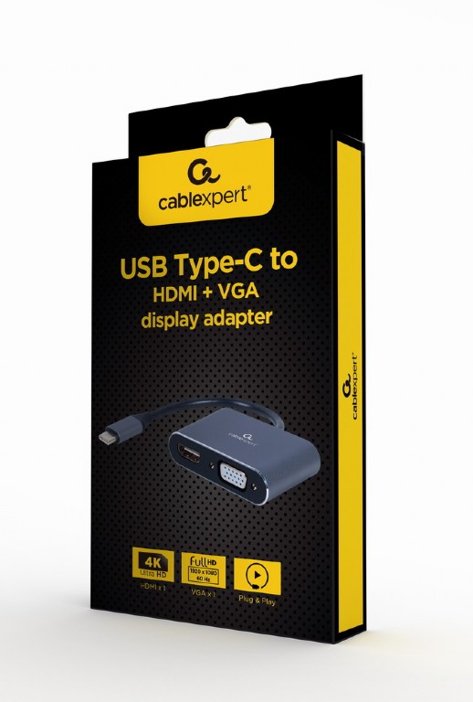 Adaptor Gembird A-USB3C-HDMIVGA-01 / USB Type-C to HDMI + VGA display adapter, space grey photo 3